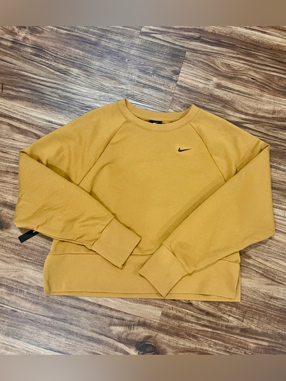 Nike Mustard Dri-FIT Cropped Crewneck Sweatshirt with Black Swoosh